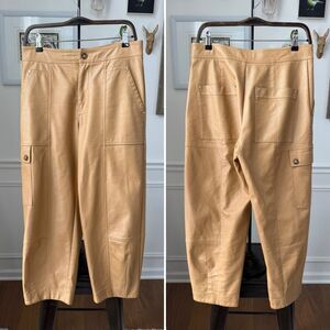 Anthropologie Faux Leather Utility Cargo Pants Peanut Butter Tan $180 6 Petite